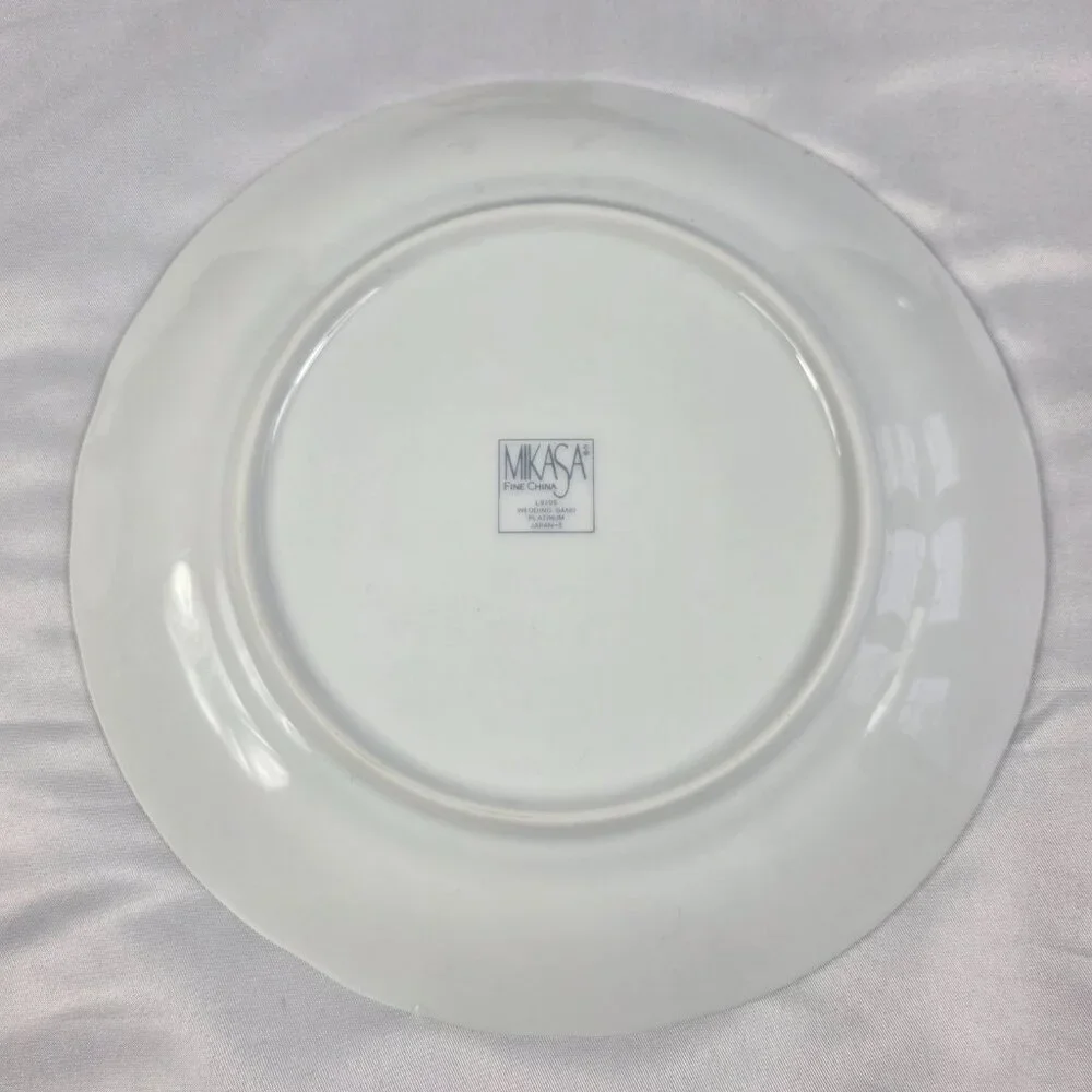 TWO Mikasa Wedding Band Platinum Salad Plates Swirled Platinum Trim